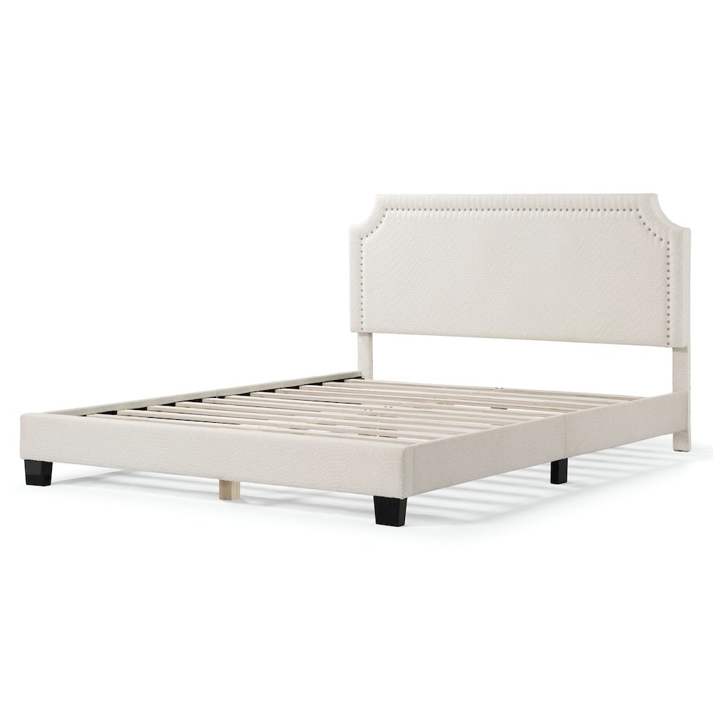 Furniture of America Lila Boucle Fabric Mattress Ready Queen Bed in White. Picture 1