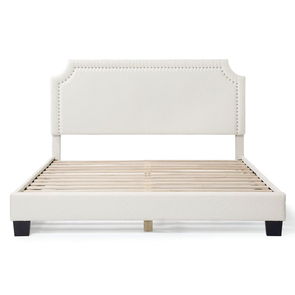 Furniture of America Lila Boucle Fabric Mattress Ready Queen Bed in White. Picture 2