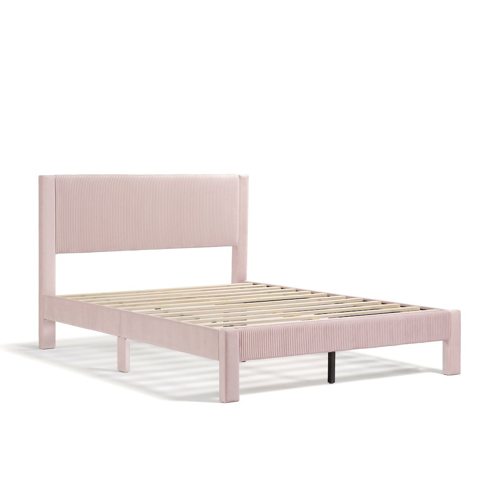 Dina Adult Queen Velvet Fabric Platform Bed, Pink. Picture 1