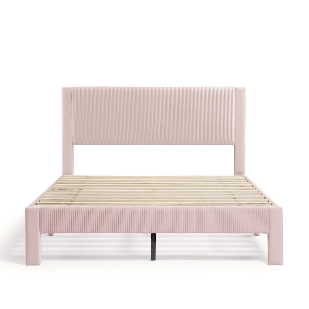 Dina Adult Queen Velvet Fabric Platform Bed, Pink. Picture 2
