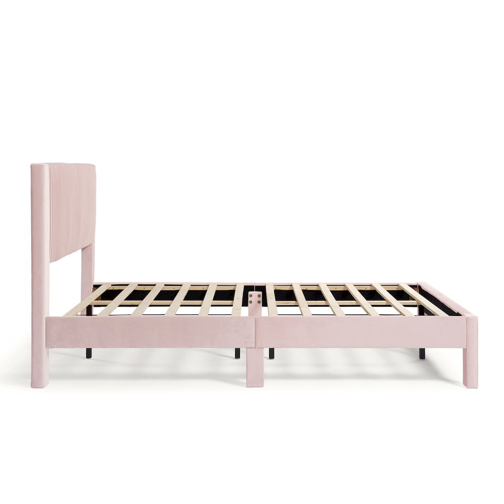 Dina Adult Queen Velvet Fabric Platform Bed, Pink. Picture 3