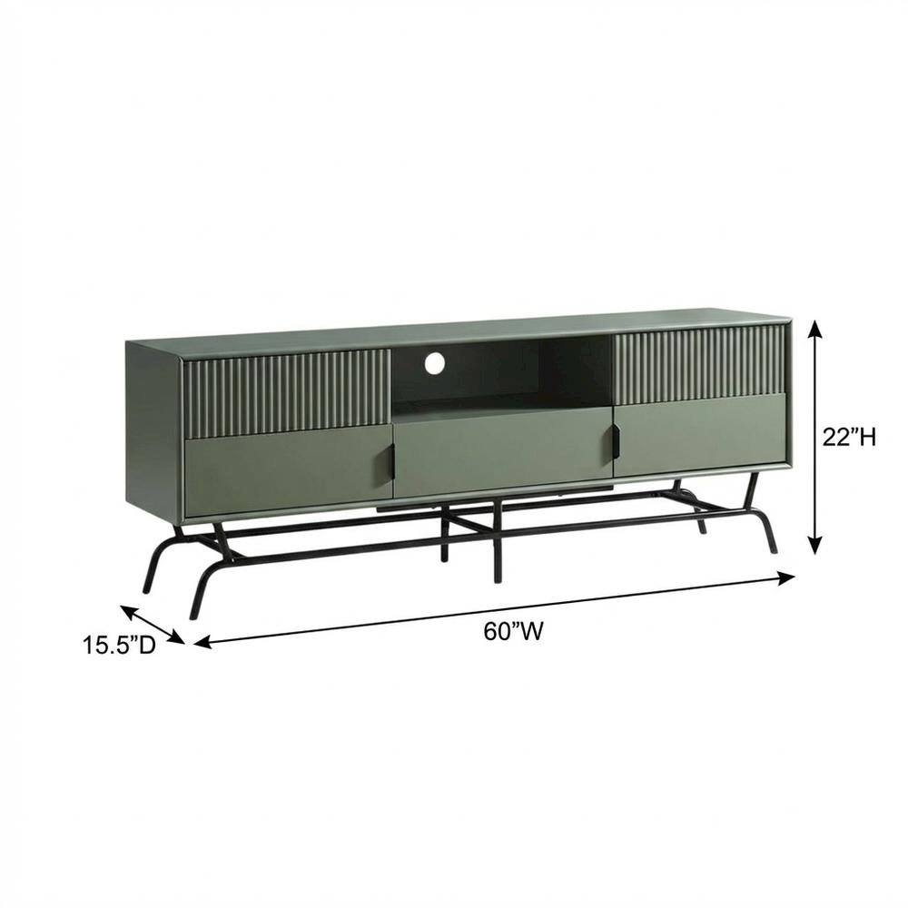 Sage Green and Black Wooden TV Stand with Multi-Storage Compartments. Picture 7