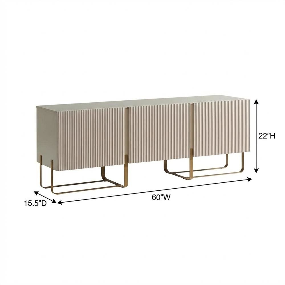 Beige Modern Wood TV Stand with 3 Cabinets for Living Room Storage. Picture 7