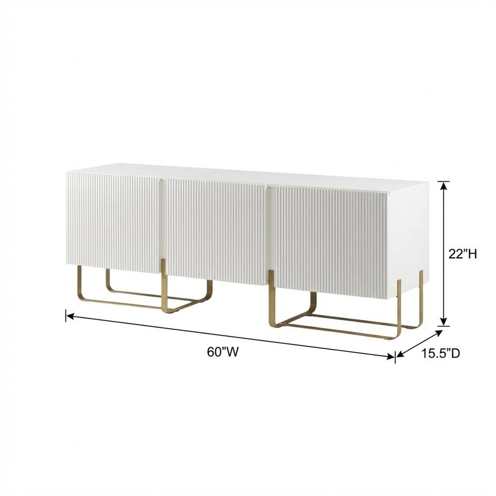 White Modern Wood TV Stand with 3 Cabinets for Living Room Storage. Picture 7