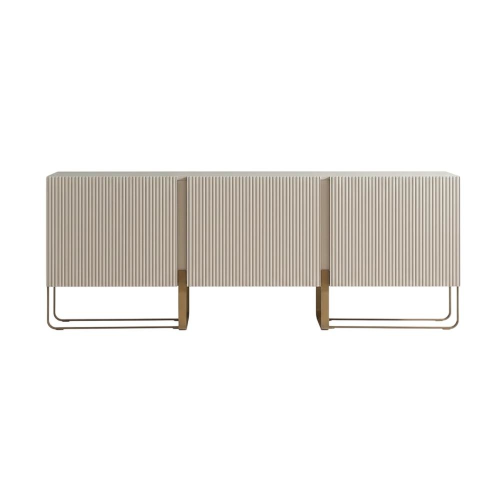 Beige Modern Wood TV Stand with 3 Cabinets for Living Room Storage. Picture 4