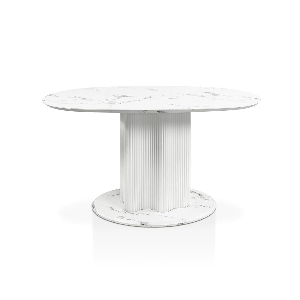 Elara Iron Base Pedestal Oval Dining Table. Picture 1