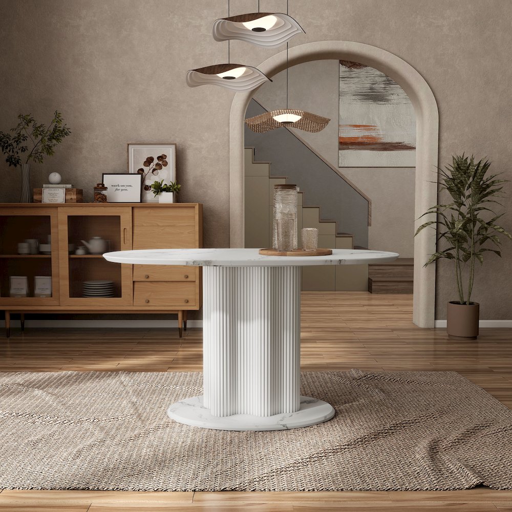 Elara Iron Base Pedestal Oval Dining Table. Picture 5