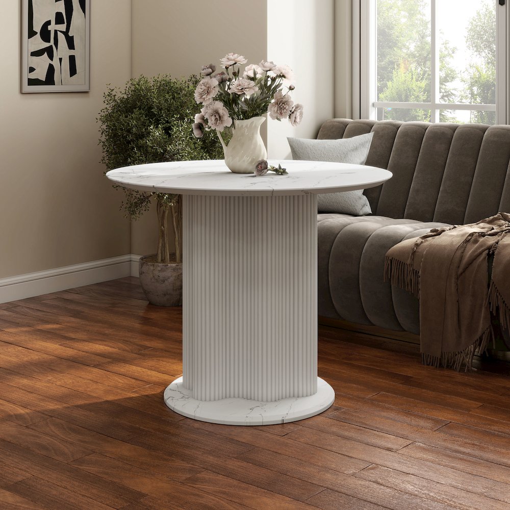 Elara Iron Base Pedestal Round Dining Table. Picture 4