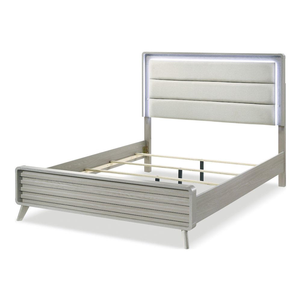 Darley Upholstered Queen Panel Bed with LED in Gray. Picture 1