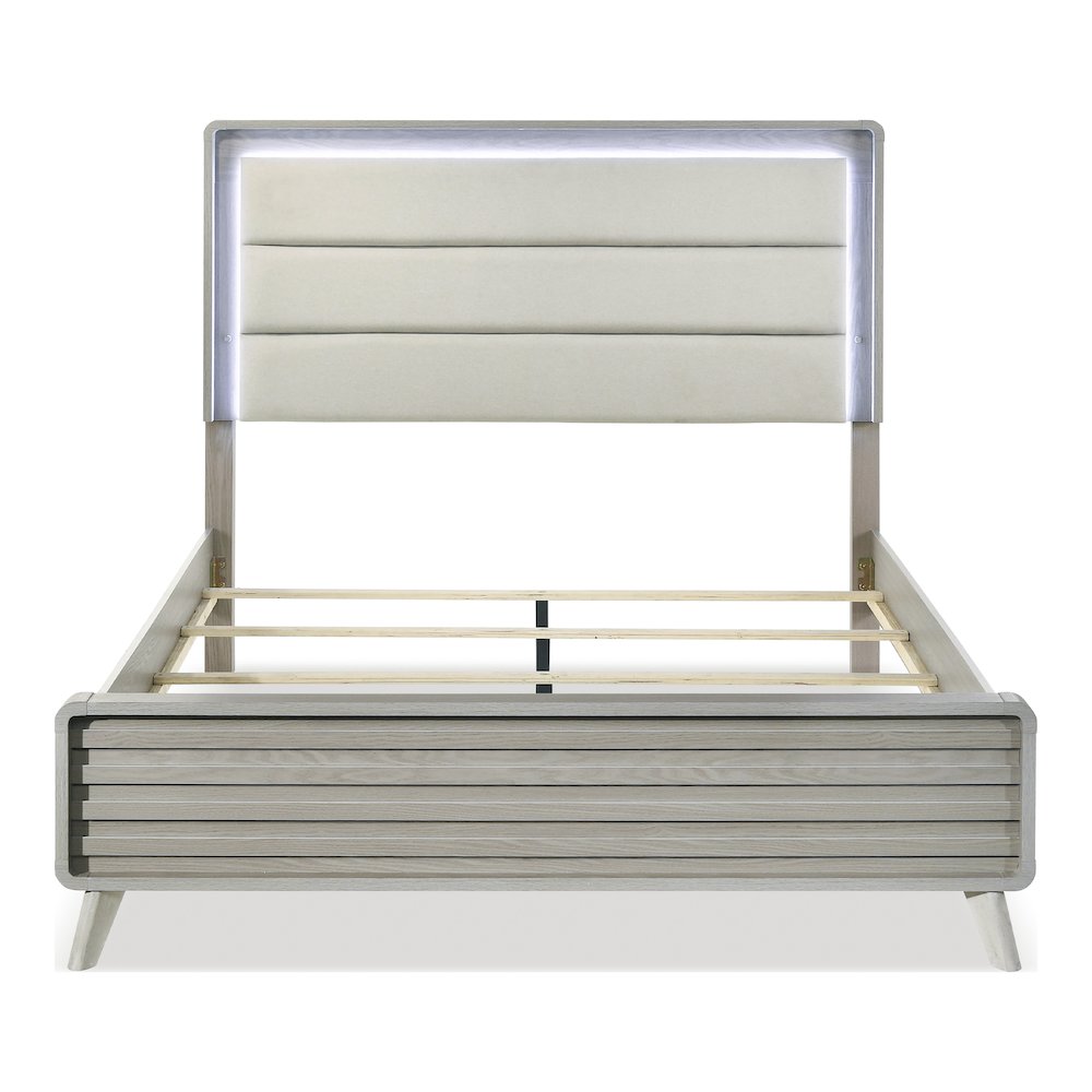 Darley Upholstered Queen Panel Bed with LED in Gray. Picture 2