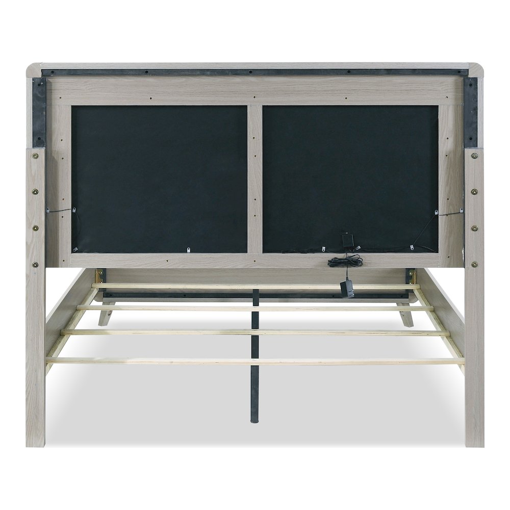 Darley Upholstered Queen Panel Bed with LED in Gray. Picture 3