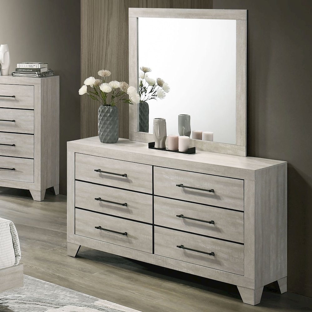 Baurke Modern 2-Piece Dresser and Mirror Set in Light Gray. Picture 4