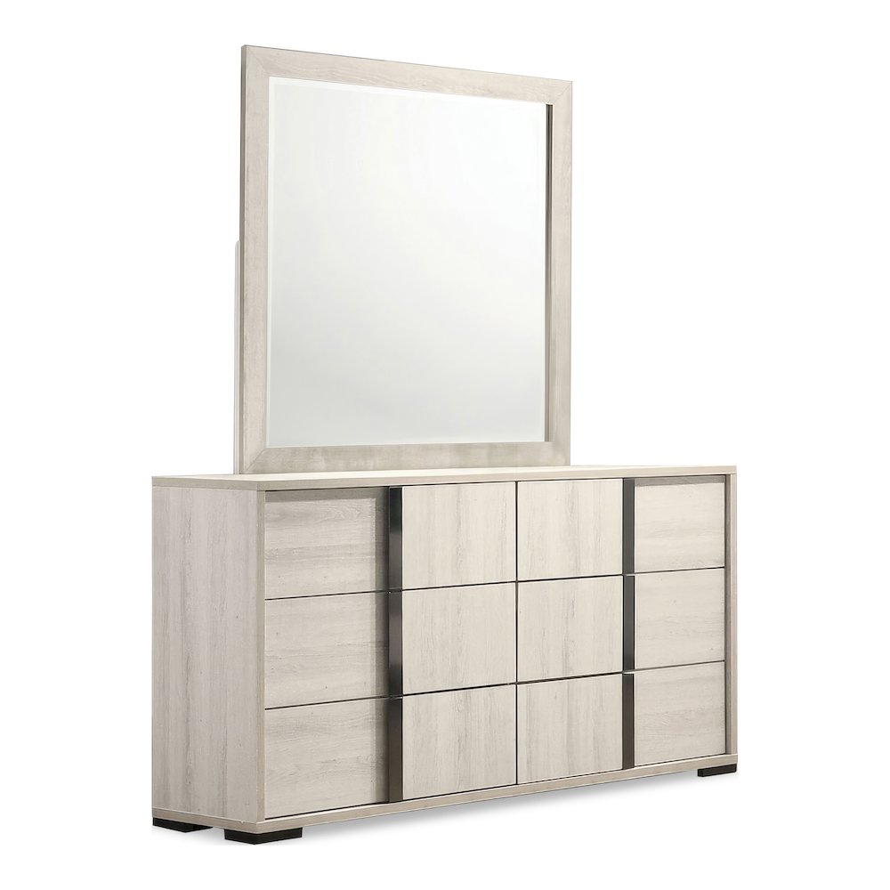 Turntile 2-Piece Dresser and Mirror Set in Washed White. Picture 1
