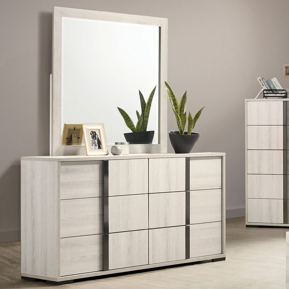 Turntile 2-Piece Dresser and Mirror Set in Washed White. Picture 3