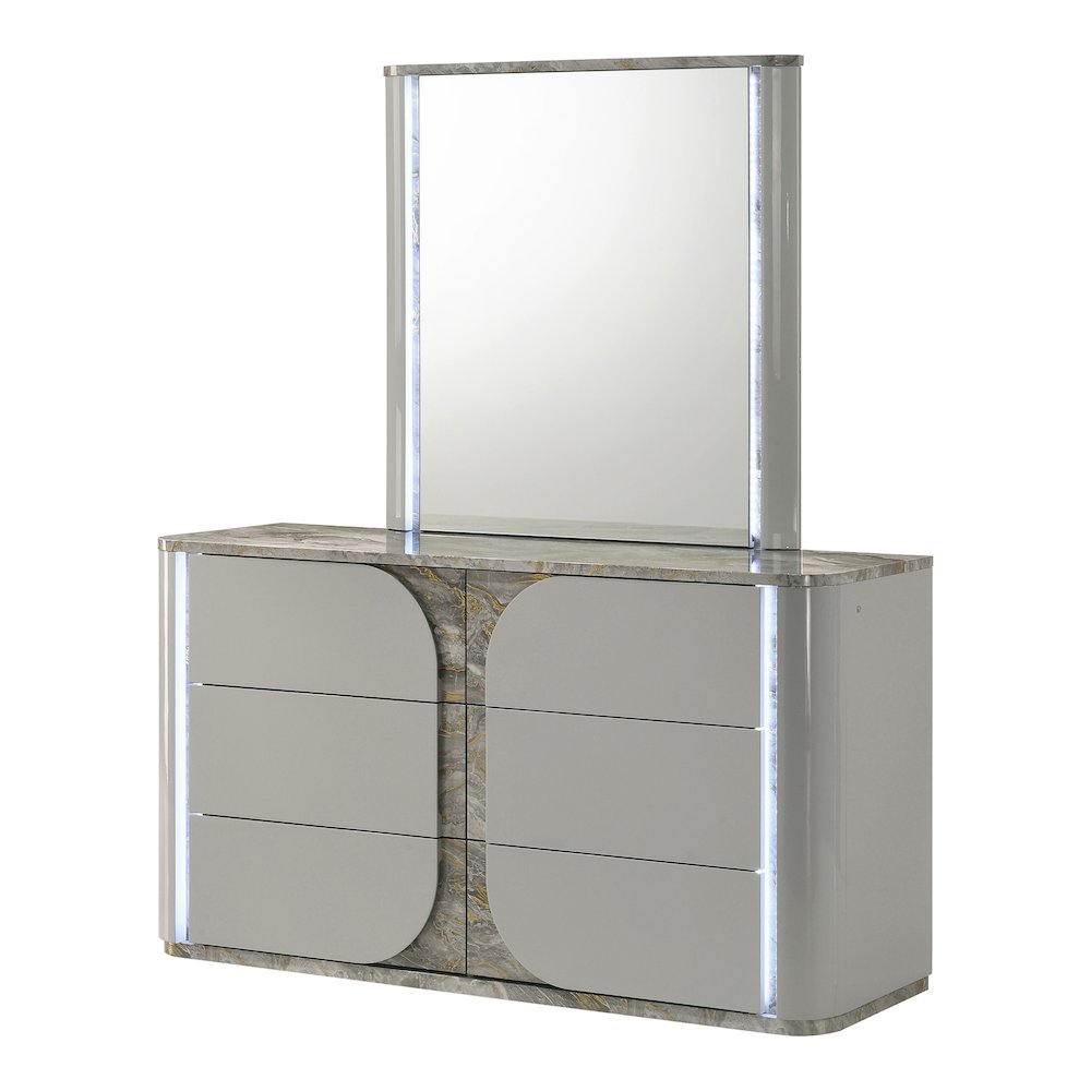 Agena 2-Piece Dresser and Mirror Set with LED in Light Gray. Picture 1