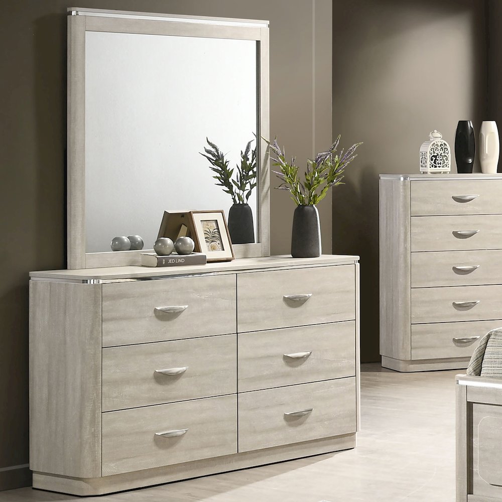 Ventur 6-Drawer Dresser With Mirror in Dusty Gray. Picture 4