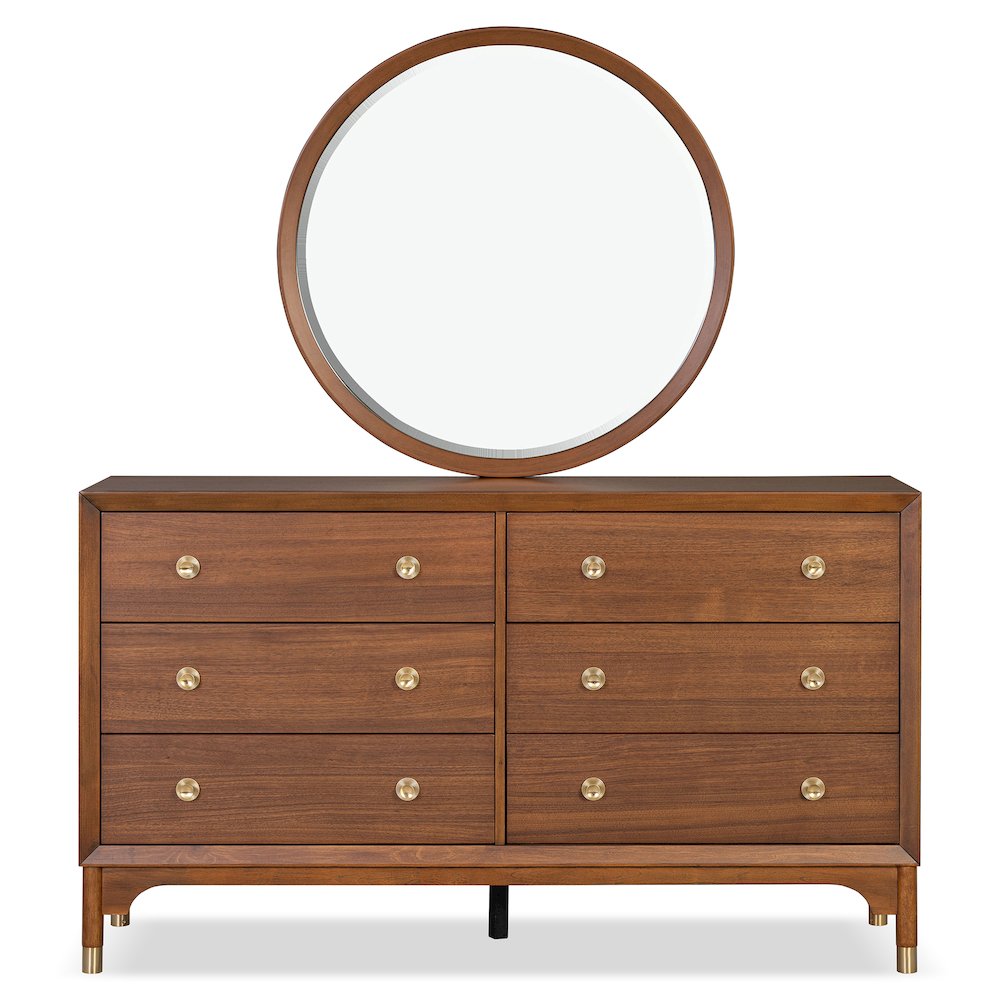 Oberlander 2-Piece Walnut 6-Drawer Dresser with Mirror Set. Picture 1