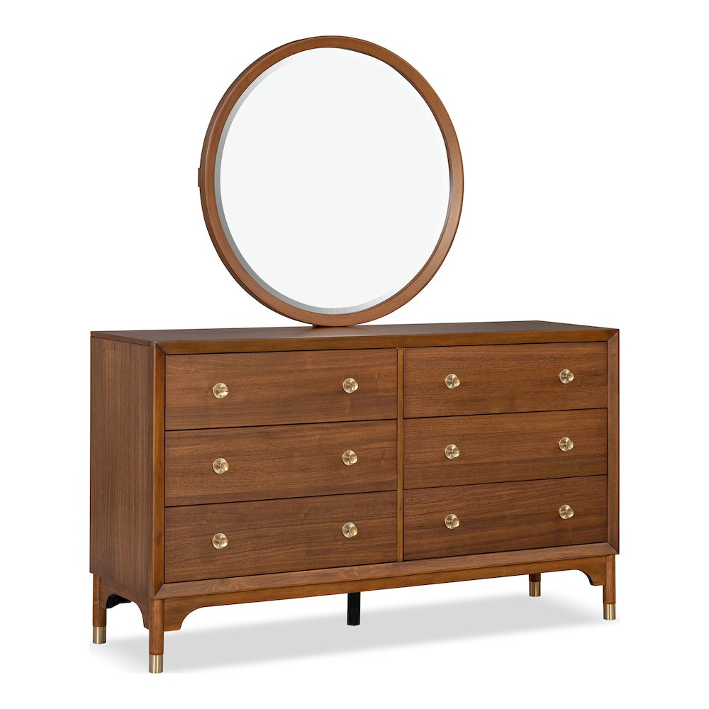 Oberlander 2-Piece Walnut 6-Drawer Dresser with Mirror Set. Picture 2