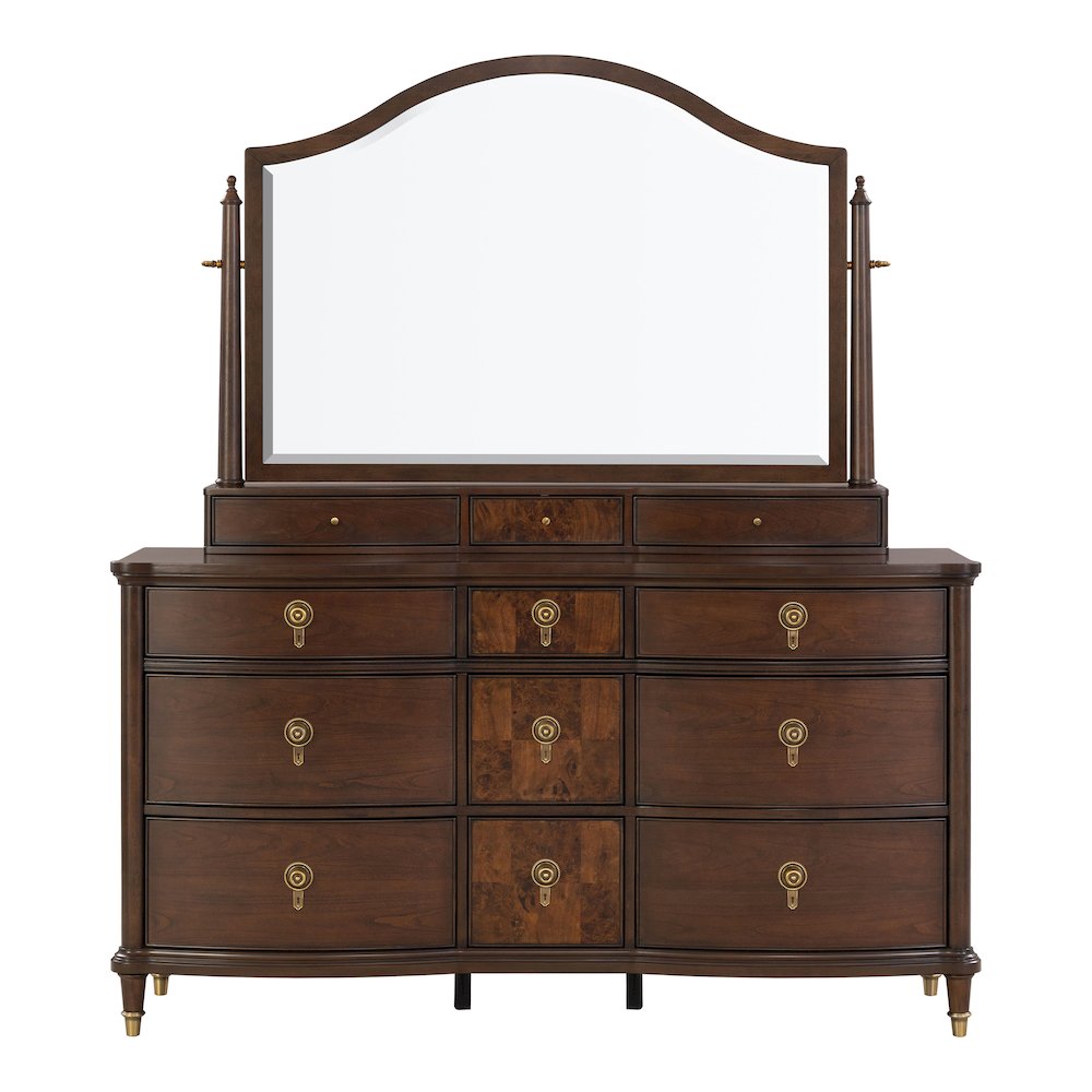 Moscote 2-Piece Dark Cherry Wood Dresser and Mirror Set. Picture 1