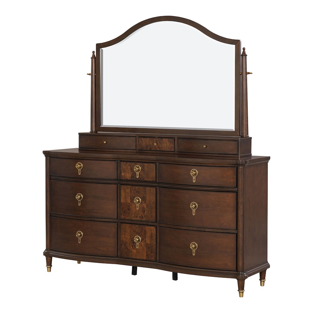 Moscote 2-Piece Dark Cherry Wood Dresser and Mirror Set. Picture 3