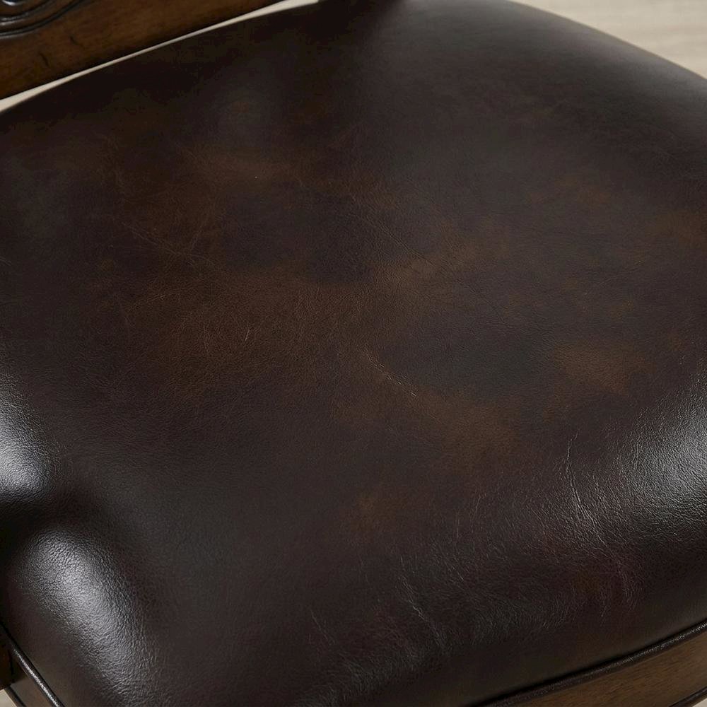 Dark Brown Upholstered Dining Arm Chair Set with Premium Fabric. Picture 7
