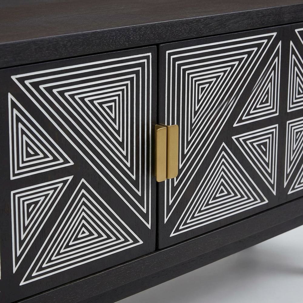 Black Art Deco TV Stand with 2 Doors and Engineered Wood Construction. Picture 5