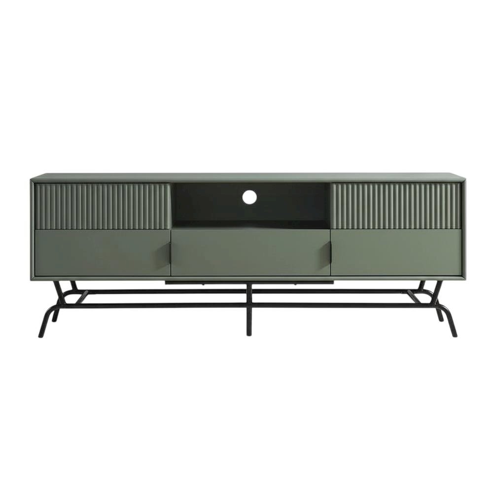 Sage Green and Black Wooden TV Stand with Multi-Storage Compartments. Picture 4