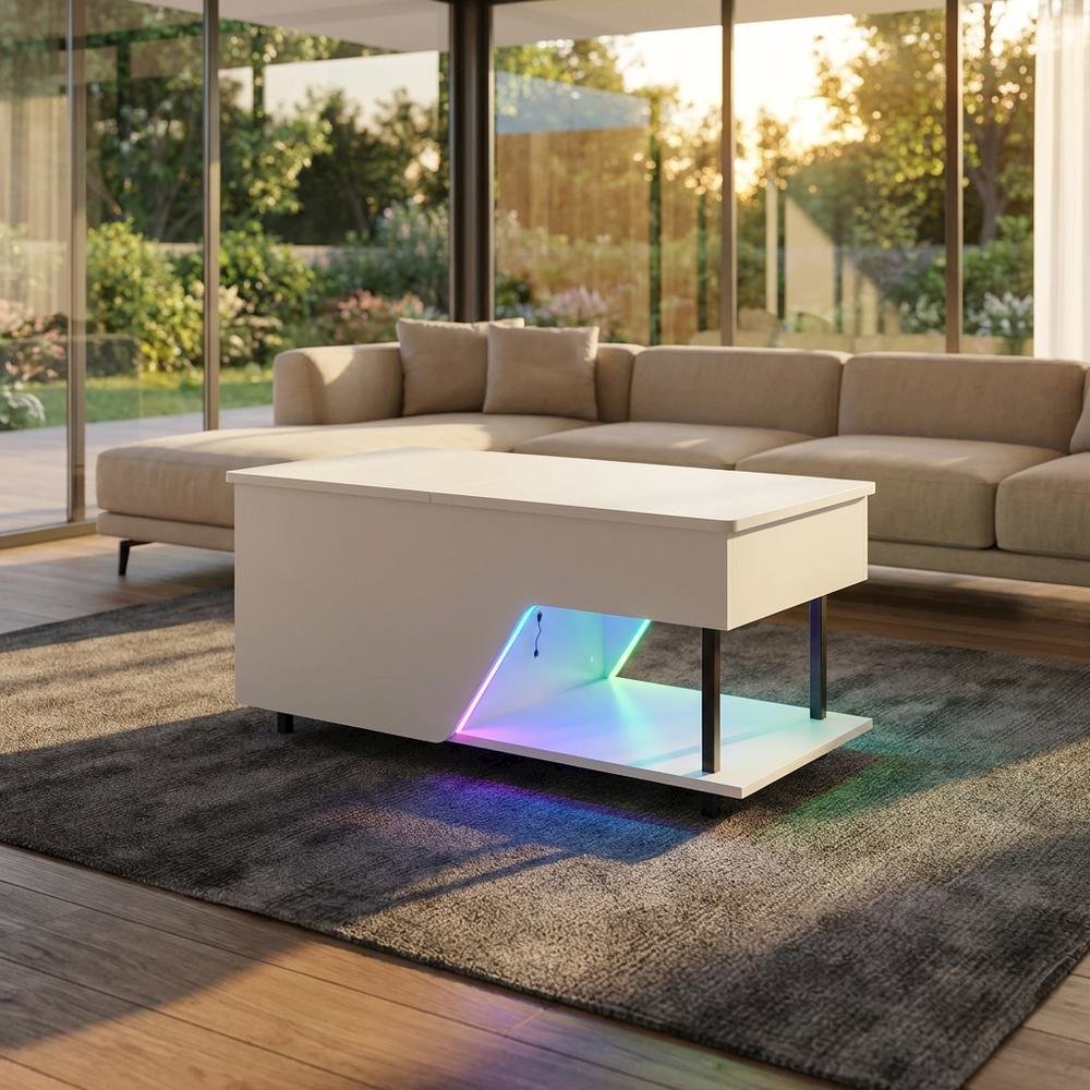 White Lift Top Outdoor Coffee Table With Rgb Led Light. Picture 2