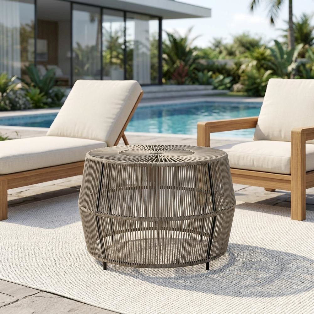 Wicker Outdoor Coffee Table with Round Design, Sturdy Build for Patio Relaxation. Picture 3