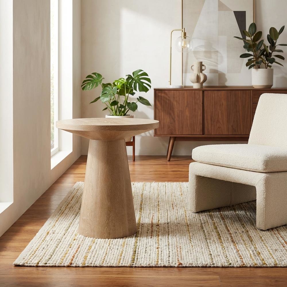 Round Solid Wood End Table with Pedestal Base for Living Room Decor. Picture 3