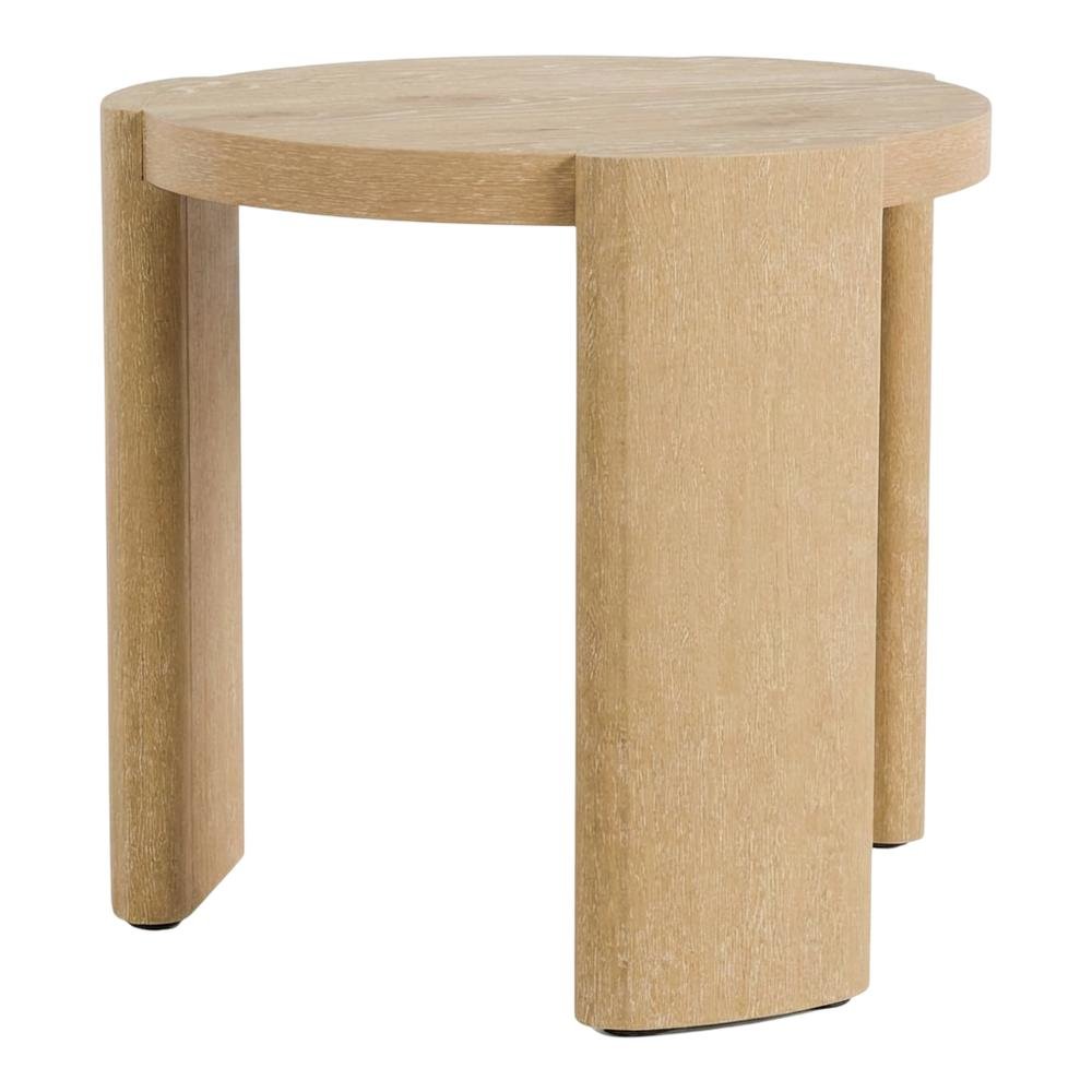 Oval wood end table with plinth base in oak finish, stylish and modern design. Picture 1