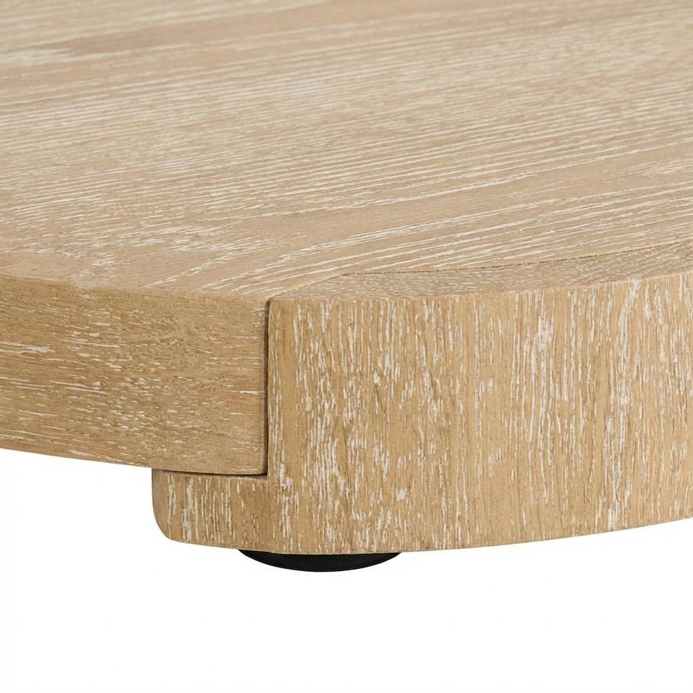 Oval wood end table with plinth base in oak finish, stylish and modern design. Picture 6