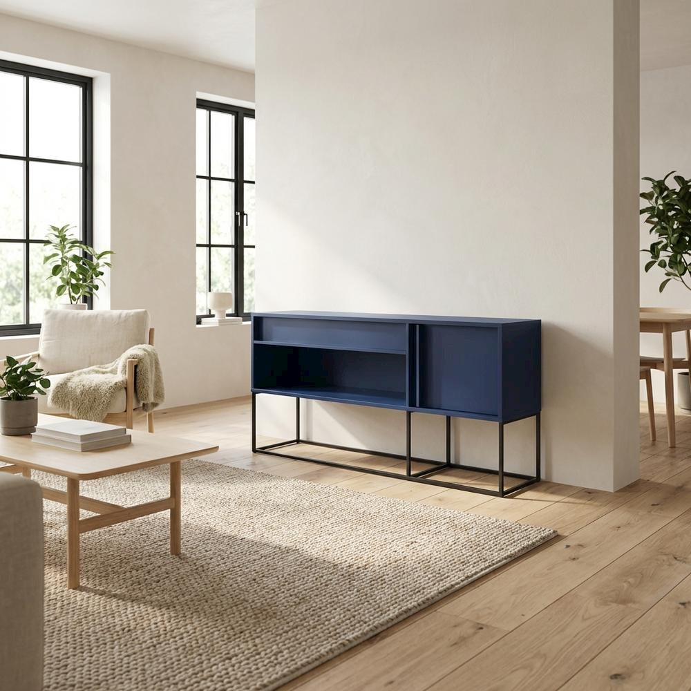Blue TV Stand for 65-Inch TVs with LED Lighting and Engineered Wood Material. Picture 3