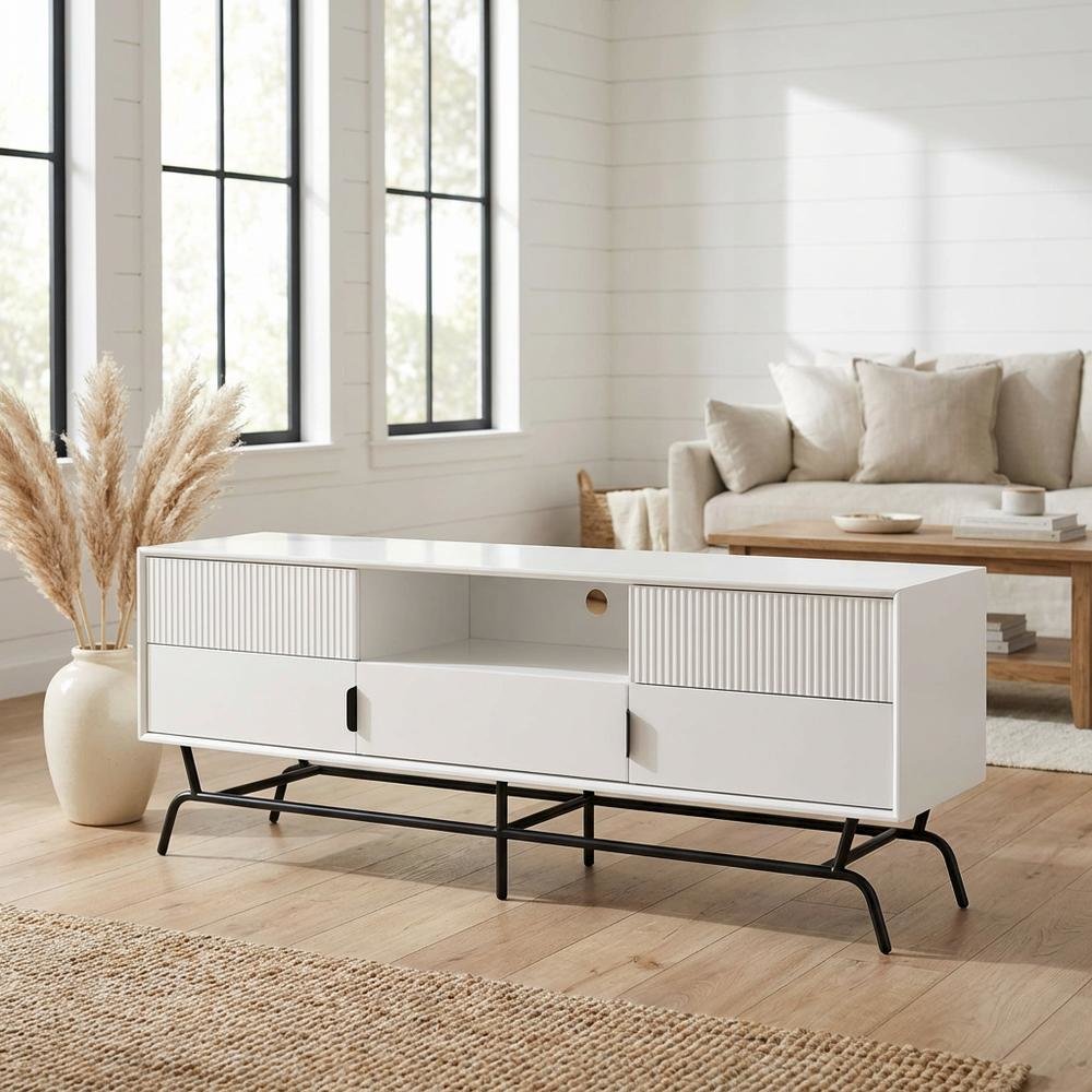 White TV Stand for TVs Up to 65 Inches with 3 Drawers. Picture 2
