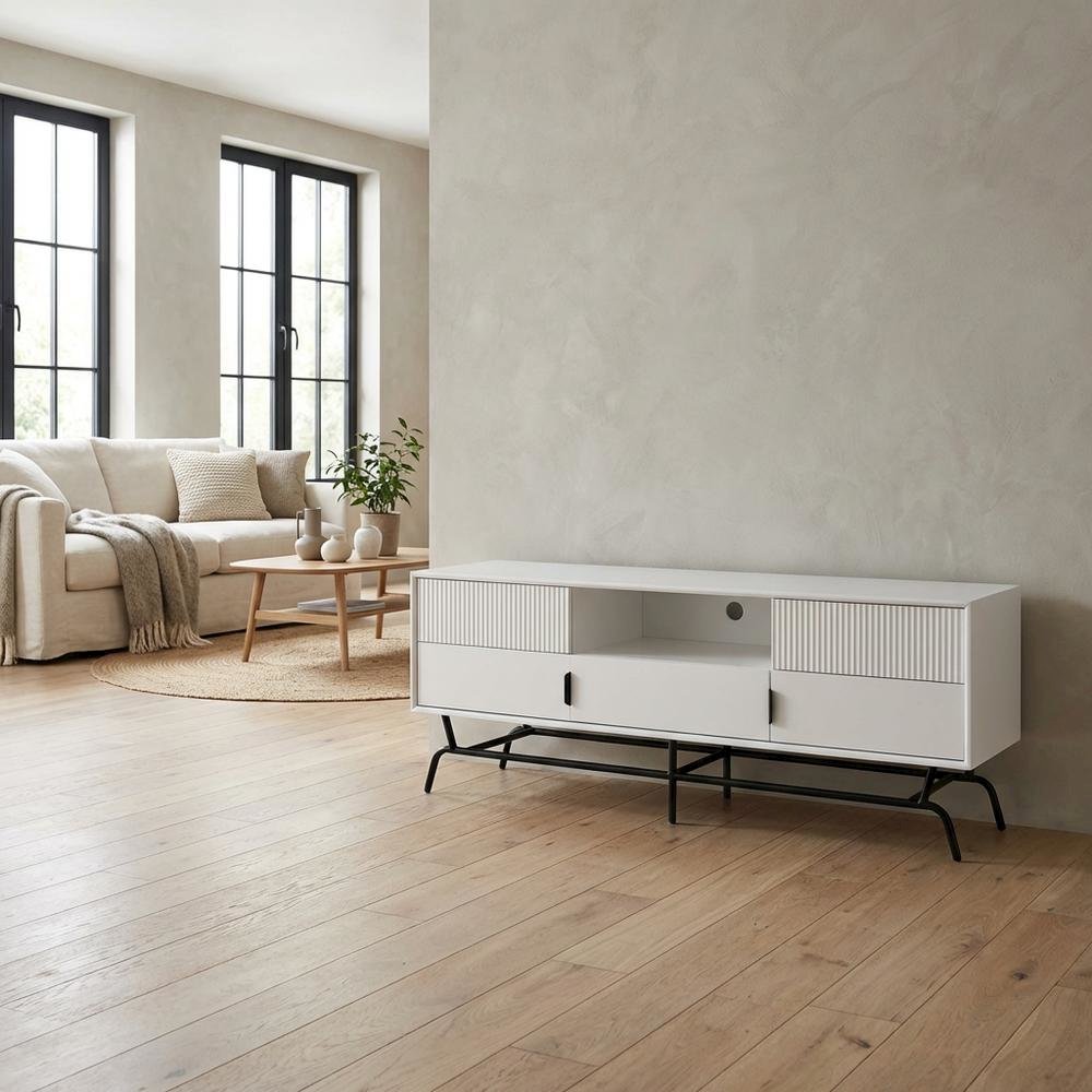 White TV Stand for TVs Up to 65 Inches with 3 Drawers. Picture 3