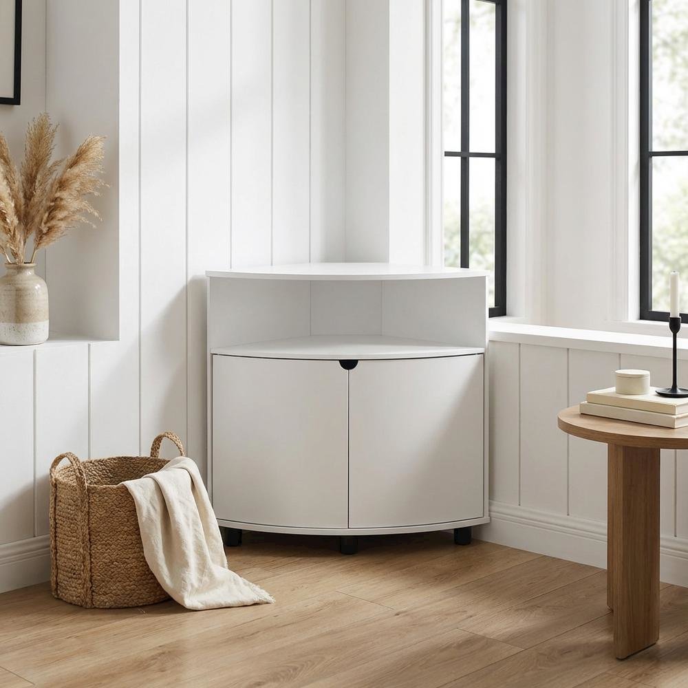 White Corner Storage Cabinet With Led Lighting For Versatile Organization. Picture 2