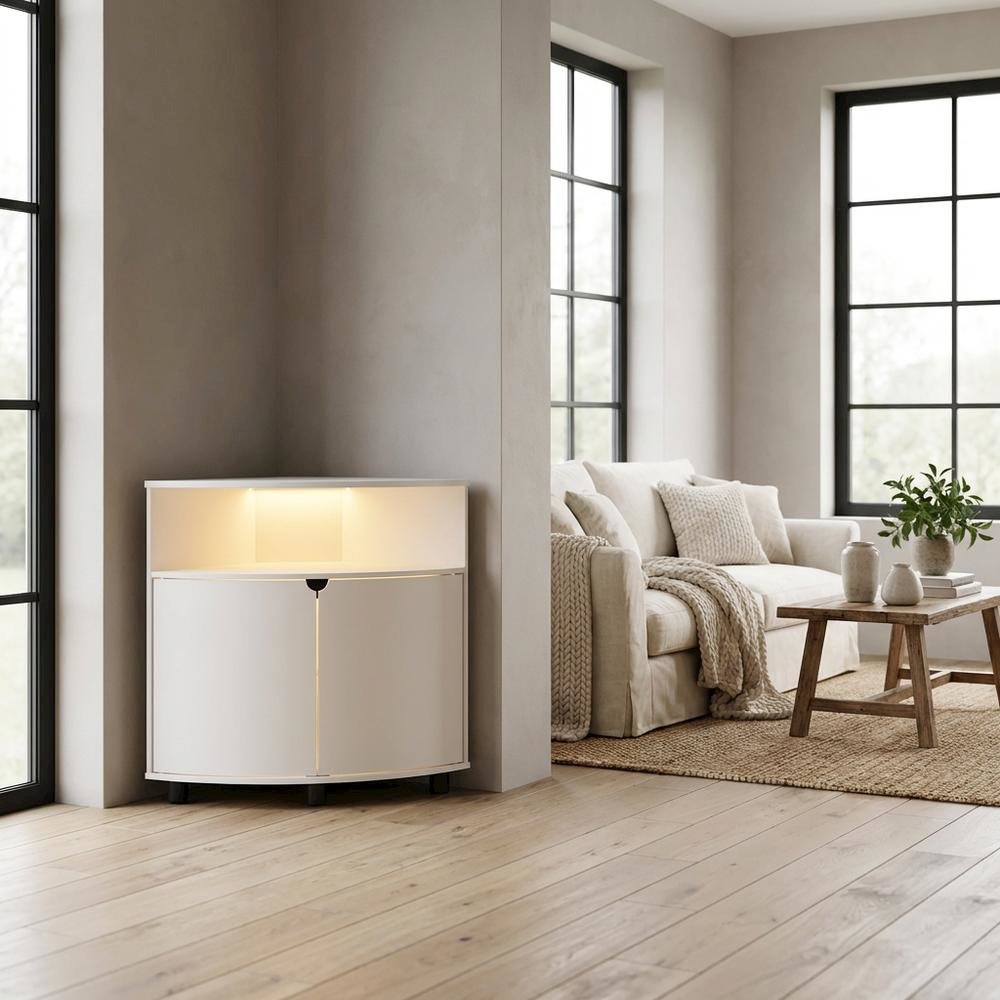 White Corner Storage Cabinet With Led Lighting For Versatile Organization. Picture 3