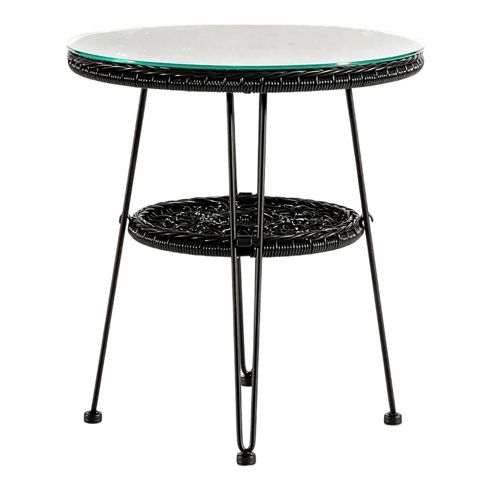 Black Wicker Outdoor Coffee Table with Durable Construction and Stylish Design. Picture 1