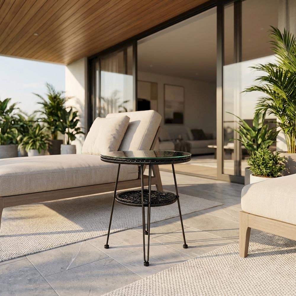 Black Wicker Outdoor Coffee Table with Durable Construction and Stylish Design. Picture 2
