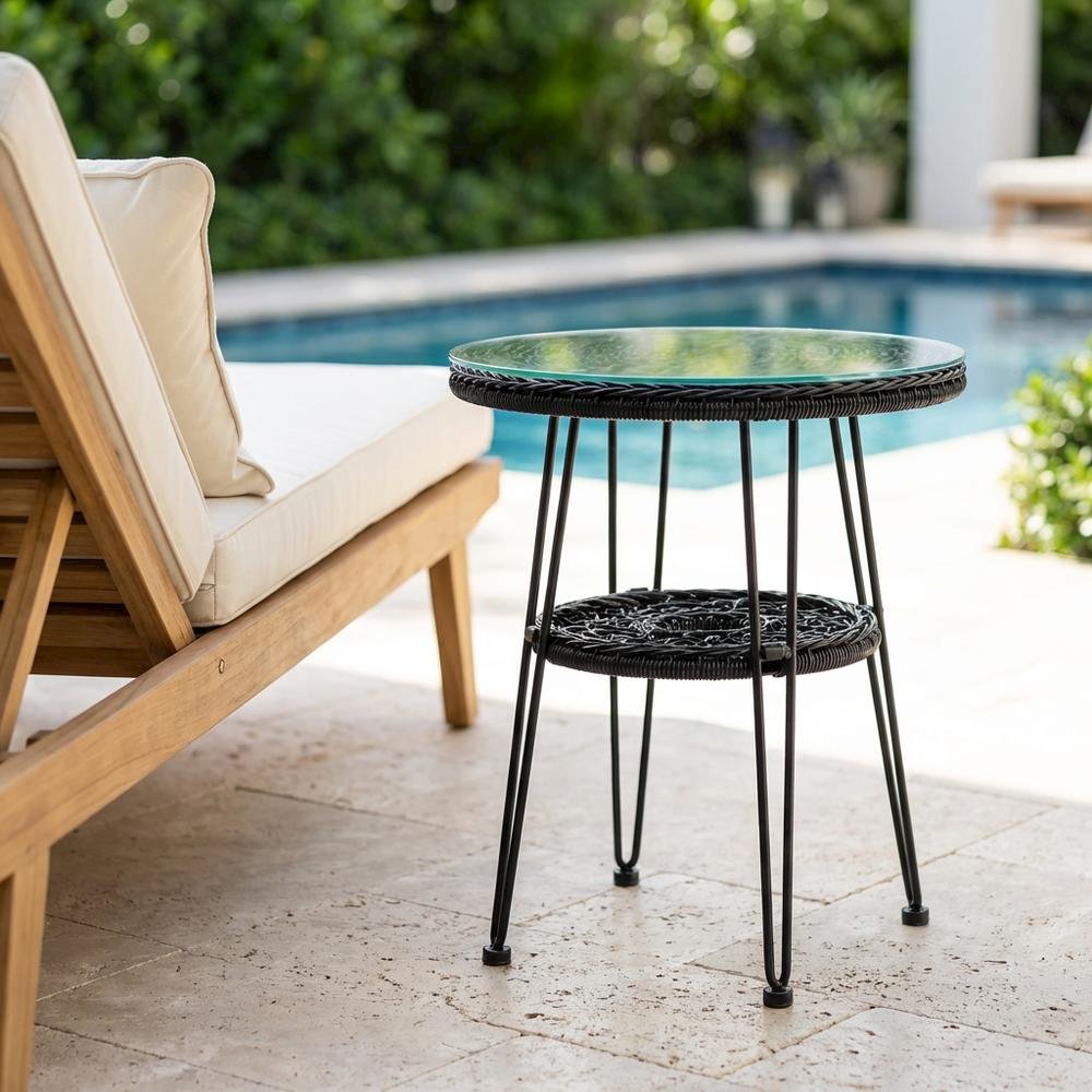 Black Wicker Outdoor Coffee Table with Durable Construction and Stylish Design. Picture 3