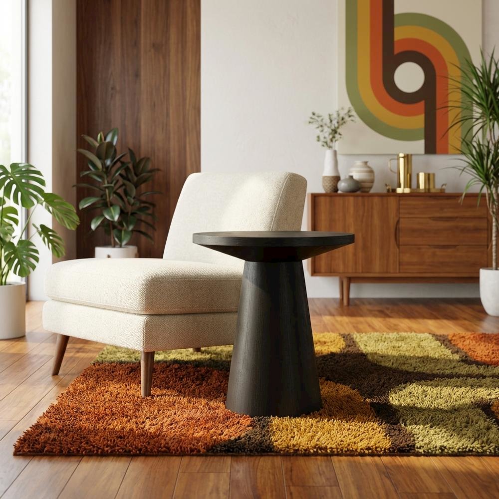 Round Solid Wood End Table with Pedestal Base for Living Room. Picture 2