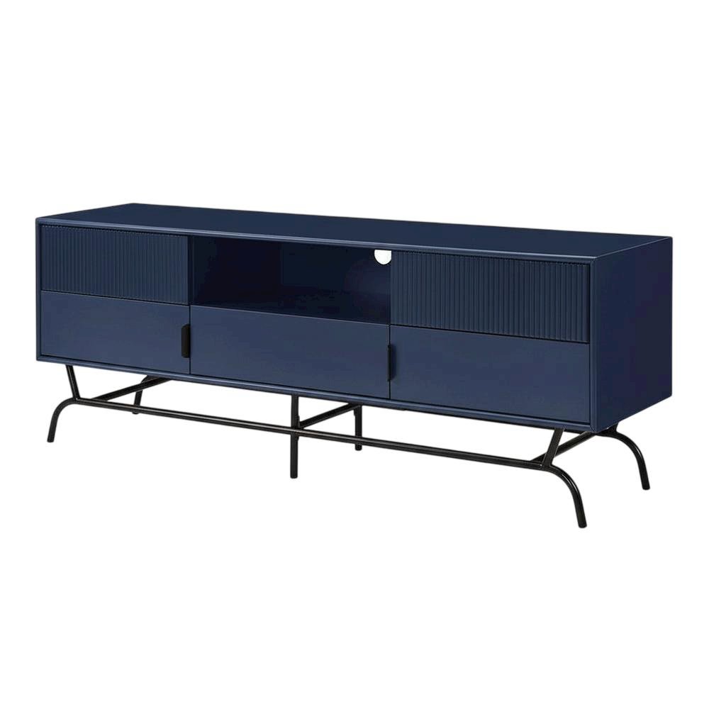Blue TV Stand for 65-inch TVs with 3 Drawers in Engineered Wood. Picture 1