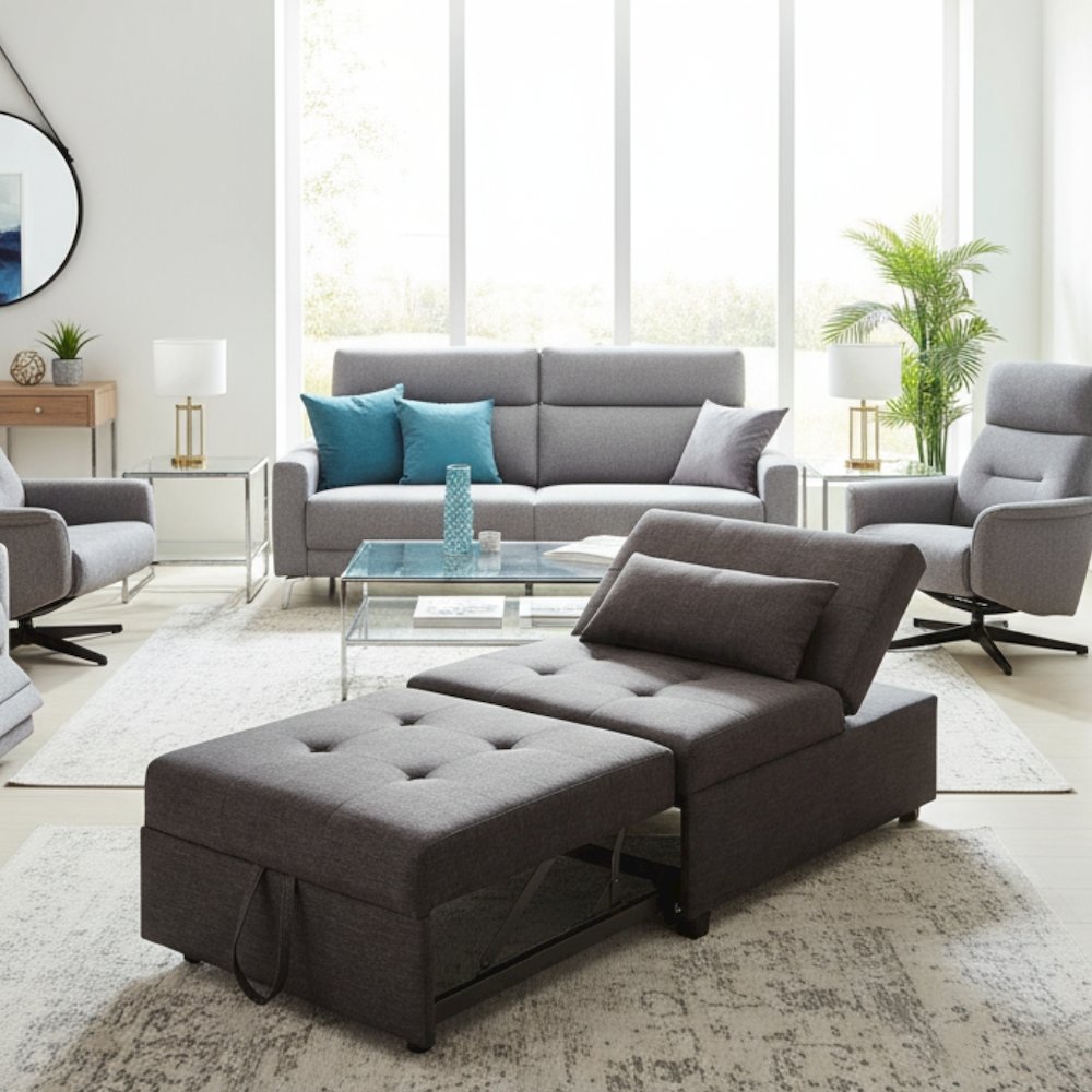 Gray Tufted Folding Ottoman Chair Sofa Bed - 43.5 Inch Long Single Sofa Design. Picture 3