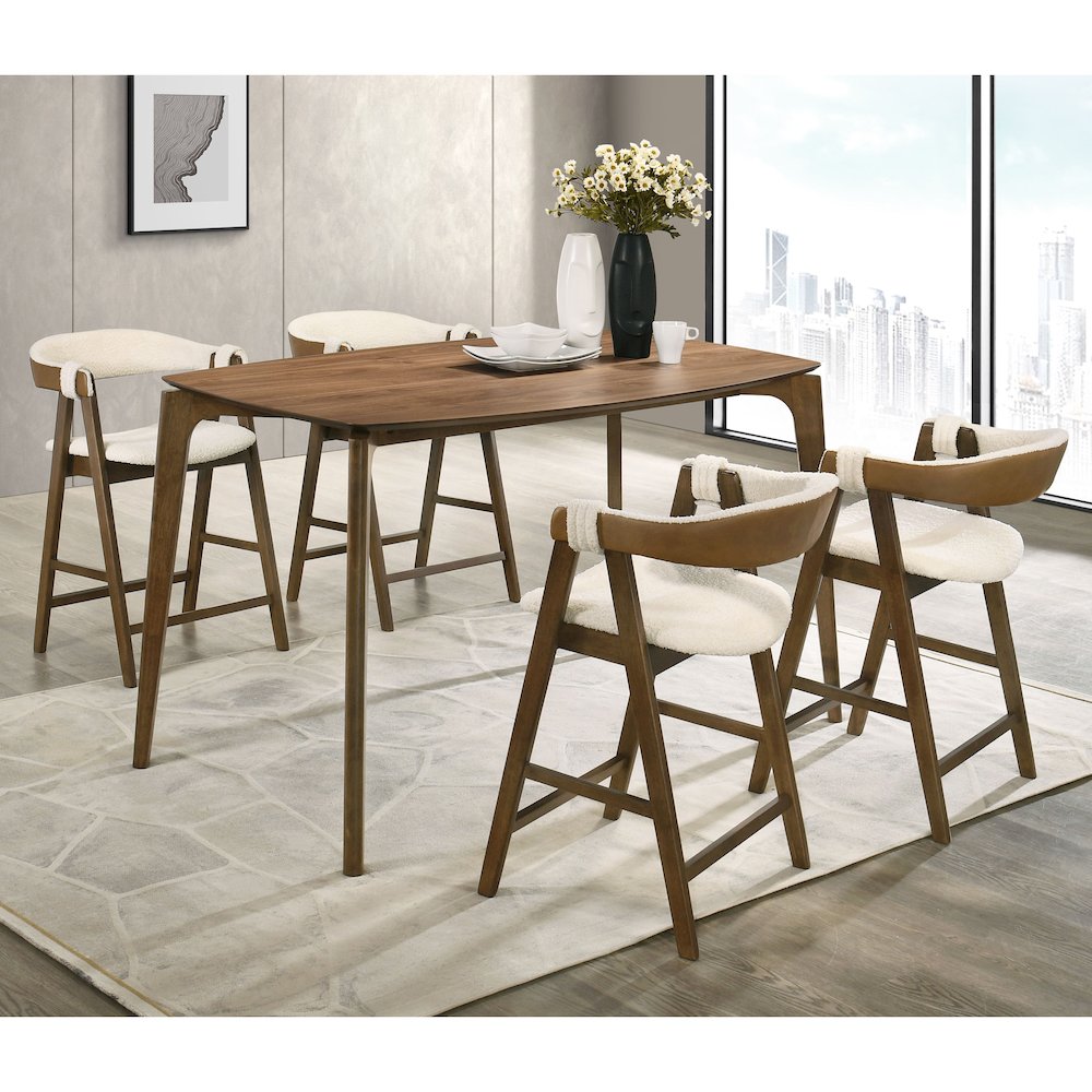 Alara 5-Piece Walnut Solid Wood Counter Dining Table Set. Picture 4