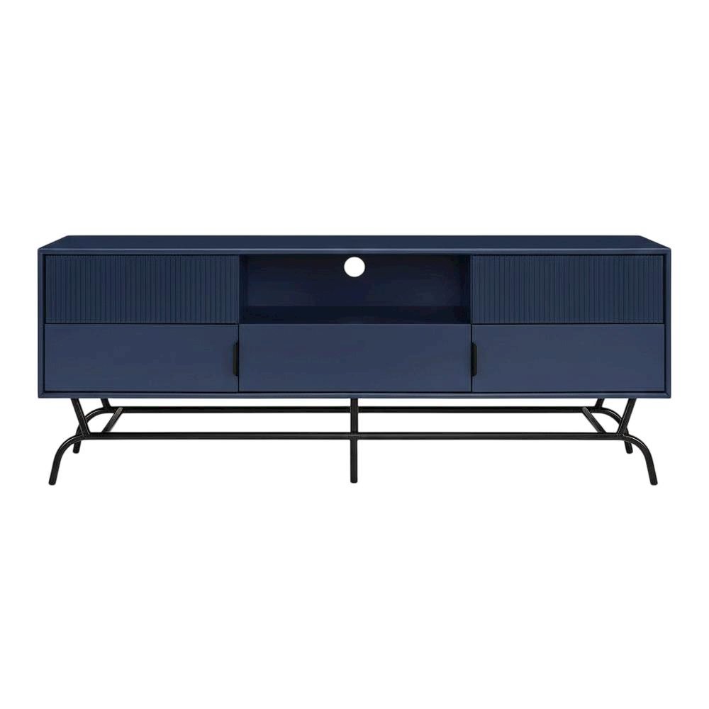 Blue TV Stand for 65-inch TVs with 3 Drawers in Engineered Wood. Picture 4