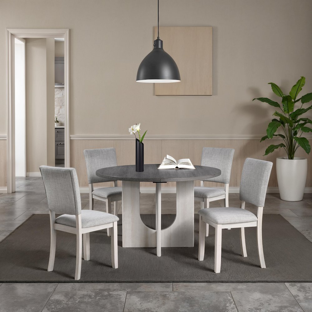 Zephyra Modern 5-Piece Wood Grey Compact Dining Table Set. Picture 4