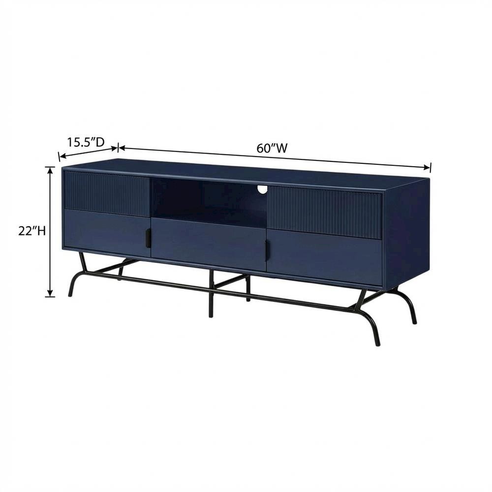 Blue TV Stand for 65-inch TVs with 3 Drawers in Engineered Wood. Picture 7