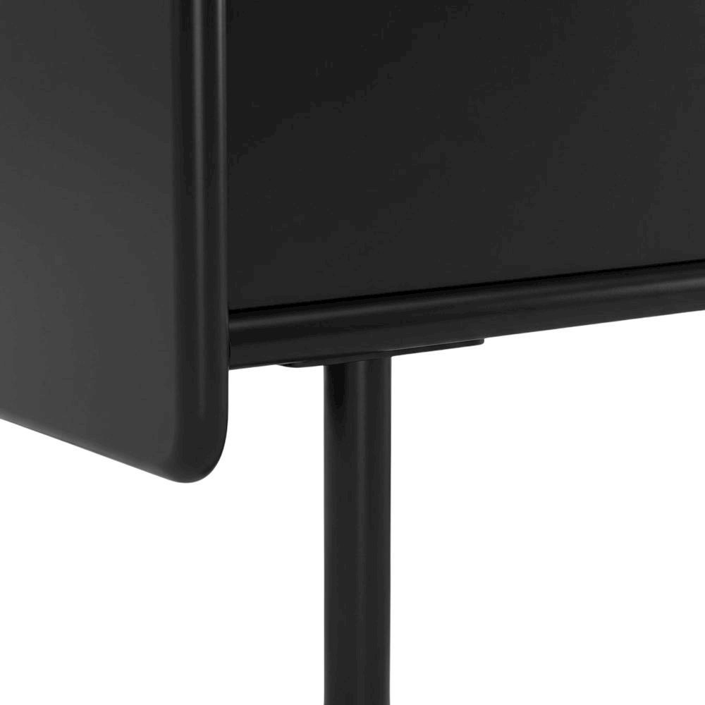 Black modern TV stand with storage drawers and cabinet doors. Picture 6