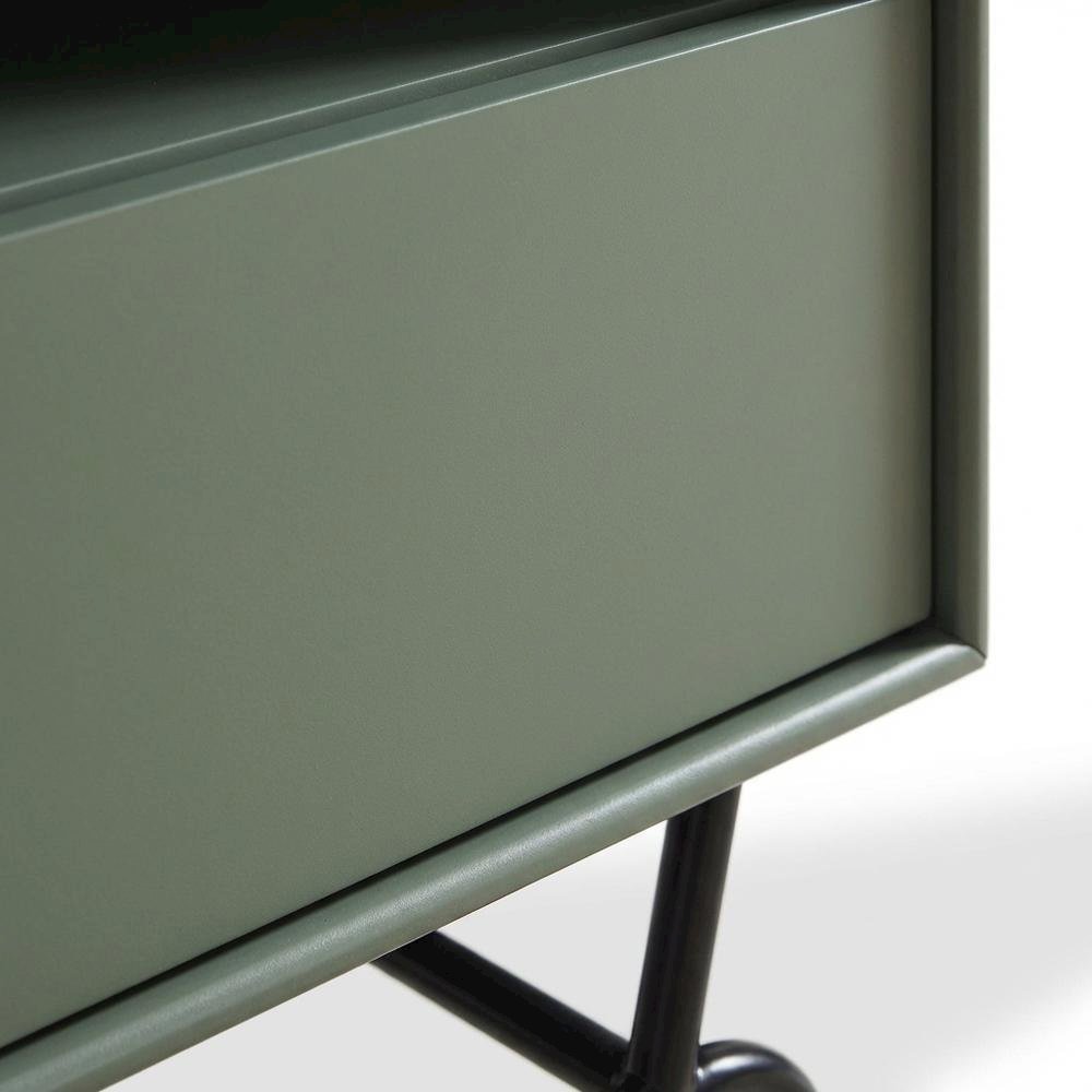 Sage Green and Black Wooden TV Stand with Multi-Storage Compartments. Picture 5
