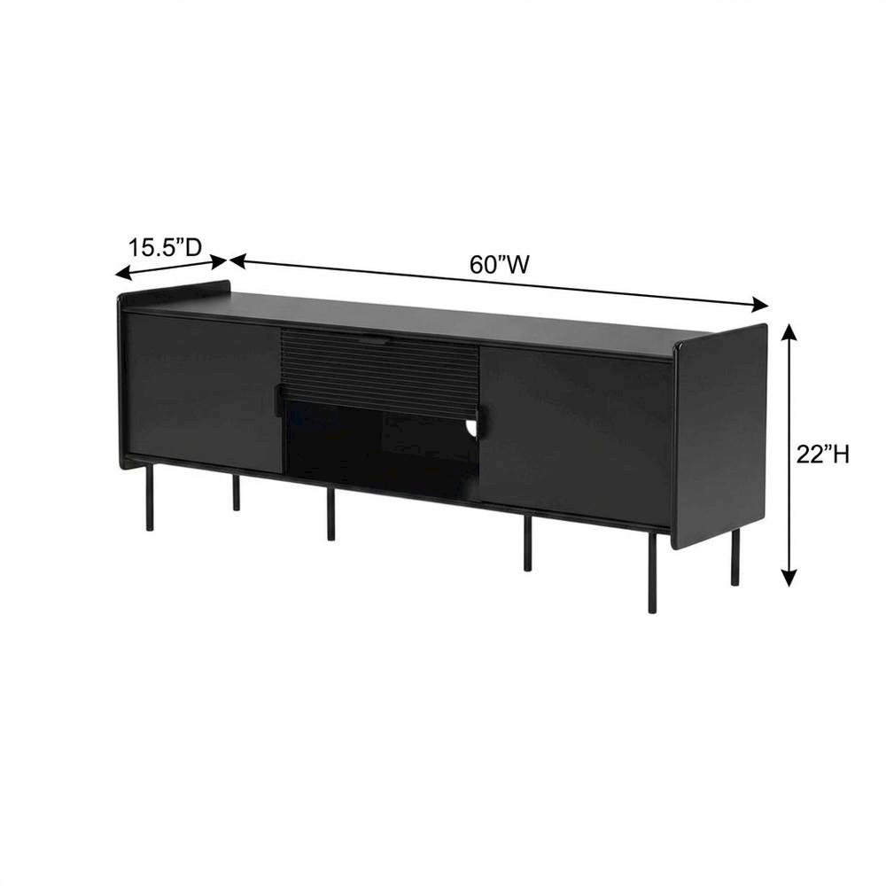 Black modern TV stand with storage drawers and cabinet doors. Picture 7